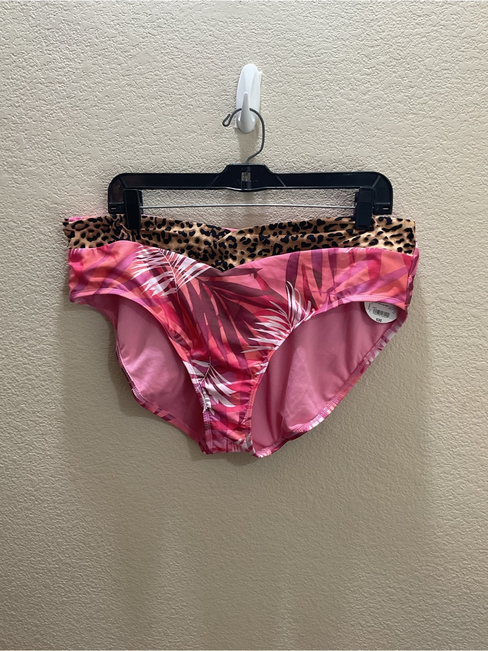 Decree Pink Palm-Print Bikini Bottom with Leopard Waistband